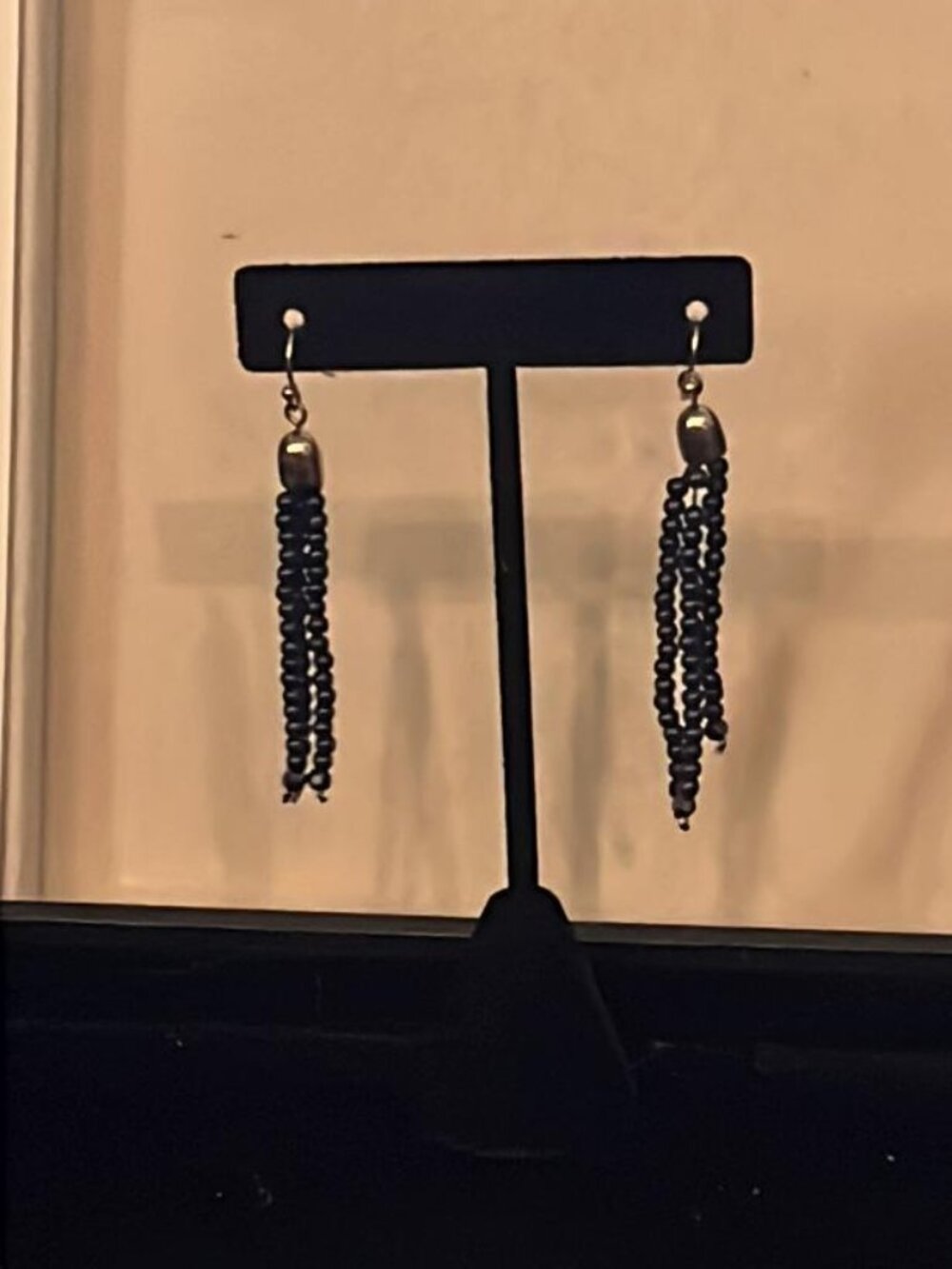 3 Strand Black Bead Tassel Earrings